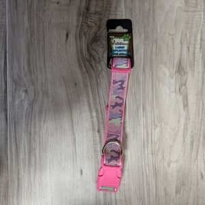 reflective camo dog pet collar, pink/silver, adjustable, large